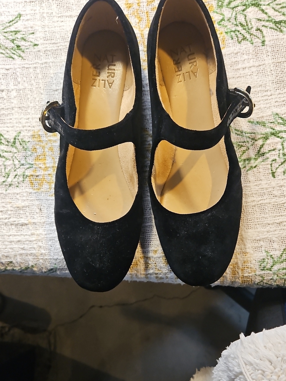 Naturalizer Black Suede Mary Jane Flats with Buckle